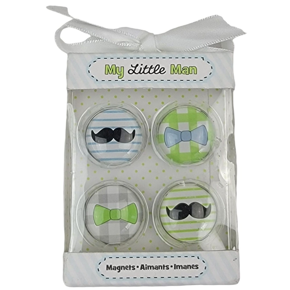 Kate Aspen My Little Man Magnets 4 Pc Mustache Bow Tie Green Blue‎ White 3/4"